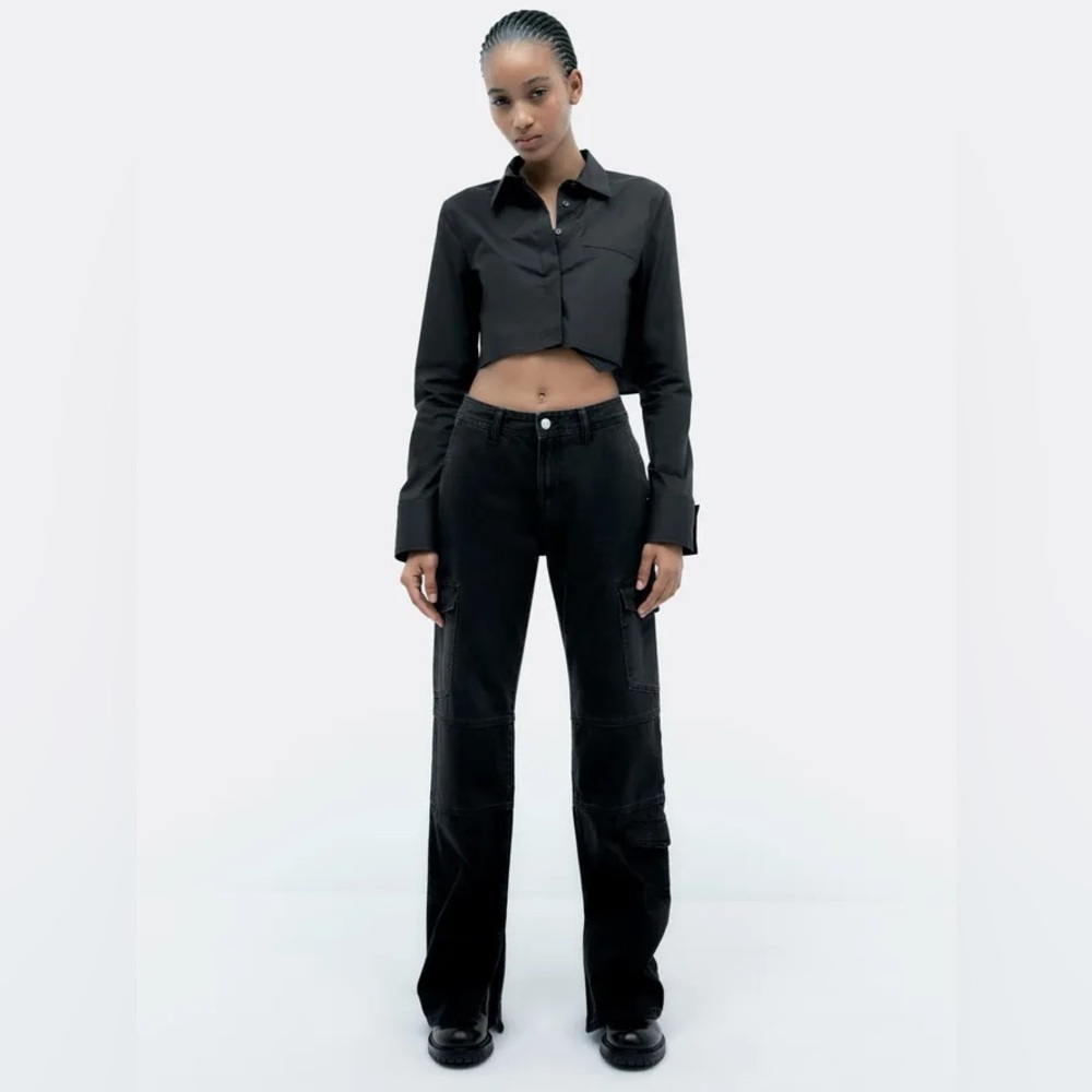 ZARA BLACK CARGO SPLIT JEANS